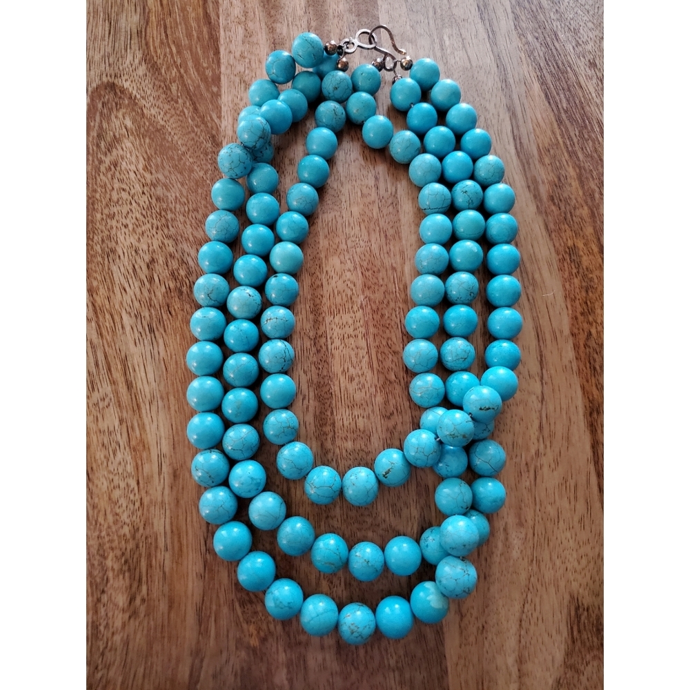 Turquoise & Sterling Silver Necklace Multi-strand by Kluster Natural Stones Boho